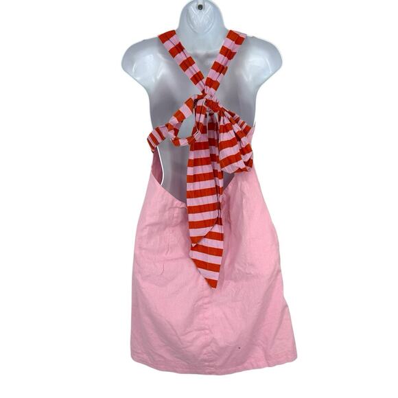 Petal and Pup Tai Bow Back Mini Dress Size Medium Pink Cotton Pockets - Picture 8 of 15